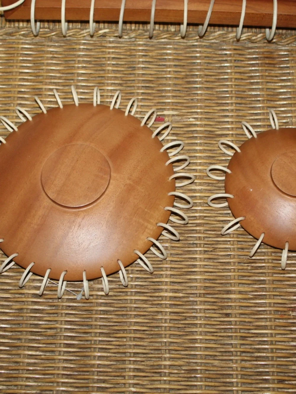 West Elm. Decorative Wooden Tray and Dish Set with Side Cord Detailing
